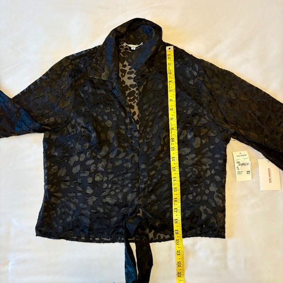 NWT Good American 2 (M) Long Sleeve Tie Front Black Leopard‎ Burnout Blouse - Picture 4 of 9